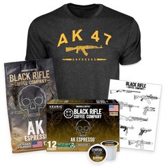 Набор AK Espresso Essentials с кофе, футболкой и наклейками (AK Espresso Essentials Bundle) | Black Rifle Coffee