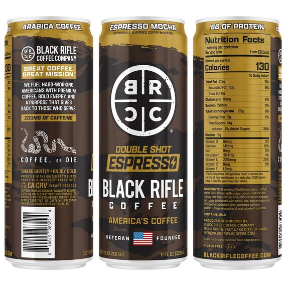 Кофейный напиток Ready To Drink, 200 мг кофеина, 12 банок (Ready To Drink Coffee, 200MG 12-Pack) | Black Rifle Coffee